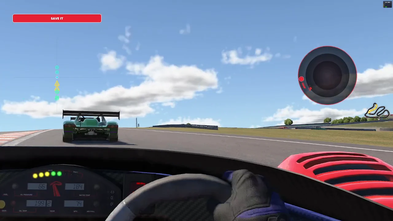 Lynx-Vector Save It warning displayed in the Radar banner during a developing loss-of-control event in iRacing