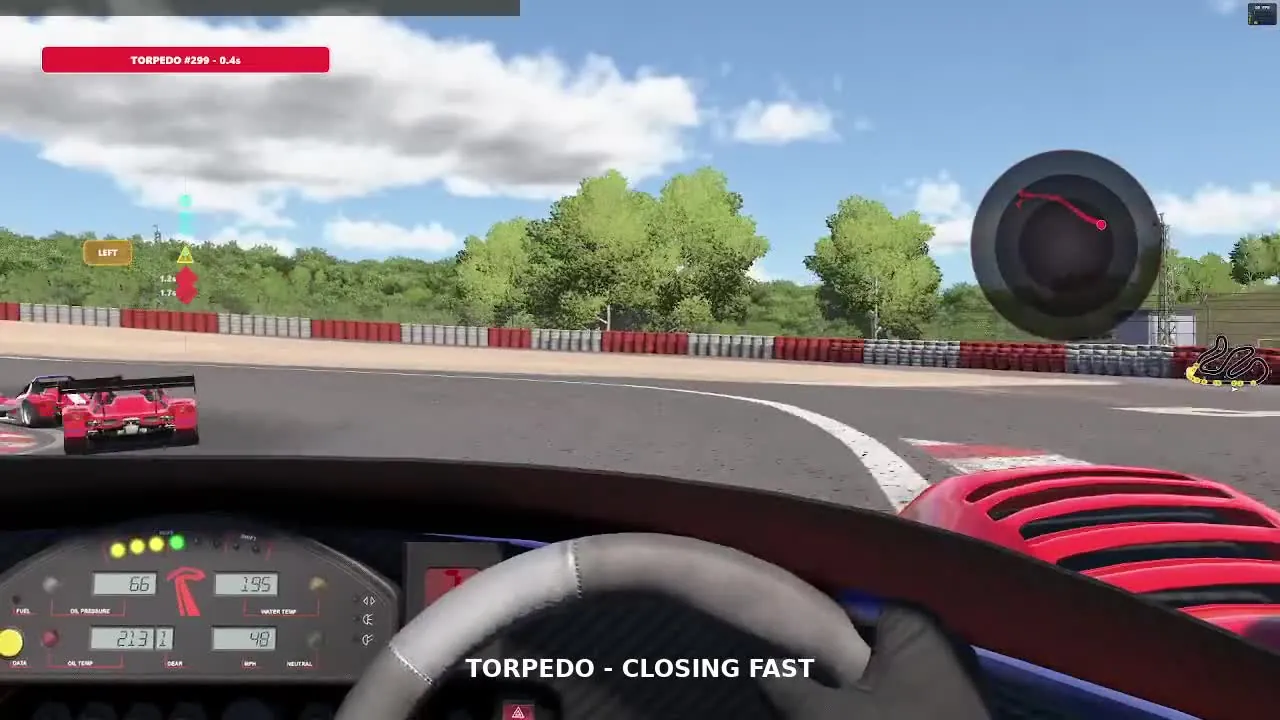 Lynx-Vector torpedo warning for a car closing quickly in iRacing