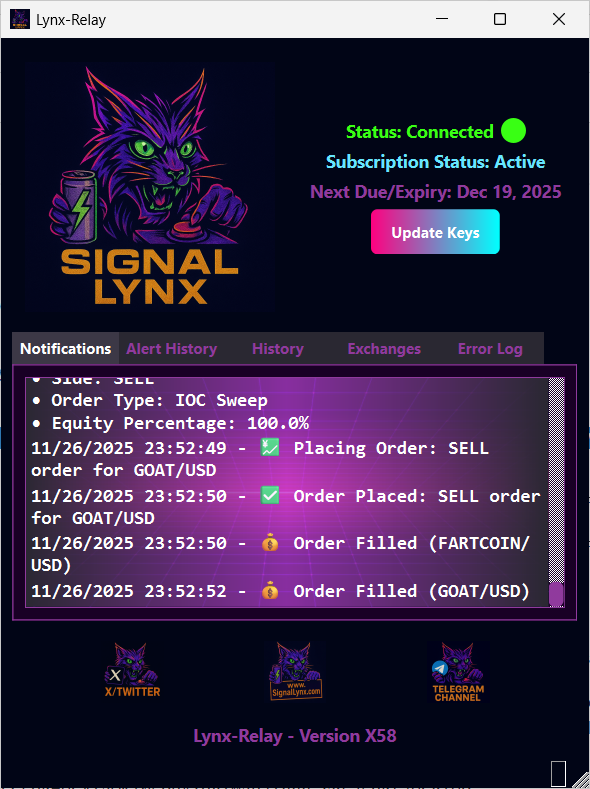 Screenshot of the Lynx-Relay Mission Control dashboard