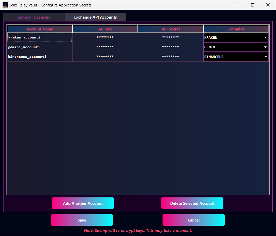 Screenshot of the Lynx-Relay API key setup screen